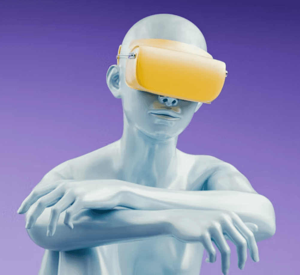 Abstract portrait wearing a yellow visor